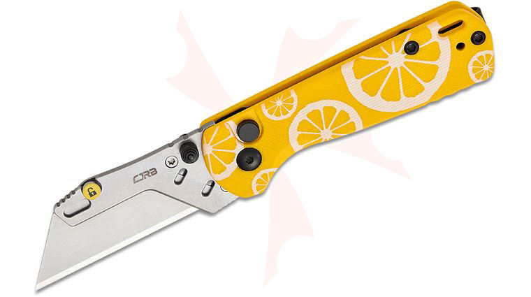 CJBJ Cutlery Boxer Button Lock Folding Utility Knife 2.3 inch Replaceable Utility Blade, Yellow Lemon G10 Handles