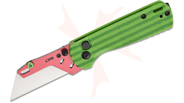 CJRB Cutlery Boxer Button Lock Folding Utility Knife 2.3 inch Replaceable Utility Blade, Green Watermelon G10 Handles
