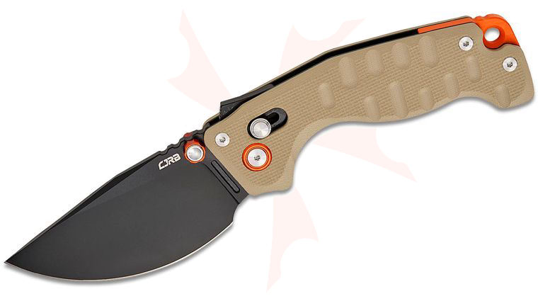 CJRB Cutlery Doubletap Recoil-Lock V2 Folding Knife 3.86 inch D2 Black PVD Drop Point Blade, Desert Tan G10 Handles