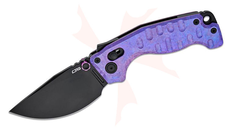 CJRB Cutlery Doubletap Recoil-Lock V2 Folding Knife 3.86 inch S35VN Black PVD Drop Point Blade, Purple Crystallized Titanium Handles
