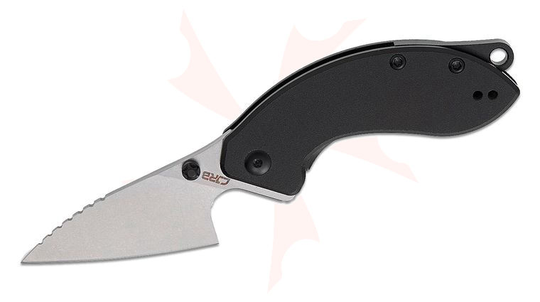 CJRB Cutlery Spud Flipper Knife 2.34 inch AR-RPM9 Stonewashed Wharncliffe Blade, Black Aluminum Handles, Removable Lanyard Hole