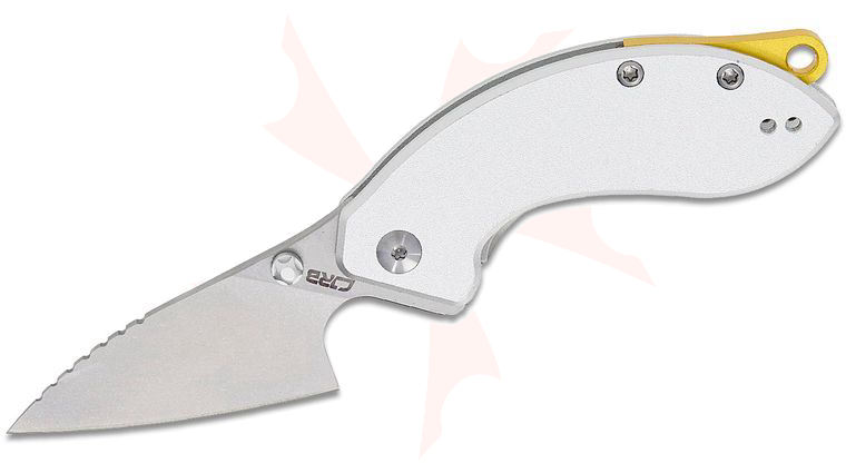 CJRB Cutlery Spud Flipper Knife 2.34 inch AR-RPM9 Stonewashed Wharncliffe Blade, Gray Aluminum Handles, Removable Lanyard Hole