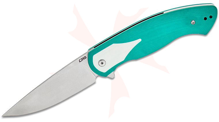 CJRB Cutlery Rodayo Liner Lock Flipper Knife 3.78 inch AR-RPM9 Stonewashed Drop Point Blade, Green and White G10 Handles