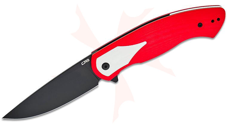CJRB Cutlery Rodayo Liner Lock Flipper Knife 3.78 inch AR-RPM9 Black PVD Drop Point Blade, Red and White G10 Handles