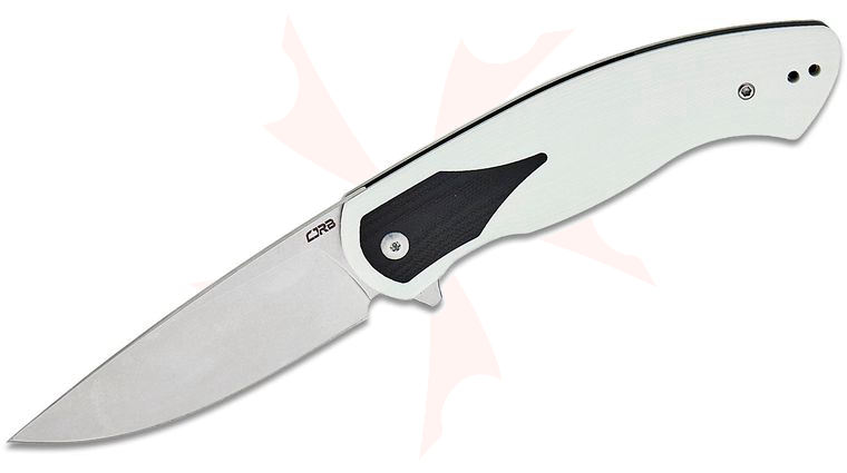CJRB Cutlery Rodayo Liner Lock Flipper Knife 3.78 inch AR-RPM9 Stonewashed Drop Point Blade, White and Black G10 Handles