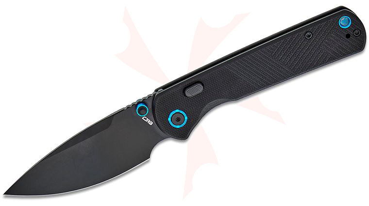 CJRB Cutlery Latitude Button Top Liner Lock Folding Knife 3.47 inch AR-RPM9 Black Drop Point Blade, Black G10 Handles
