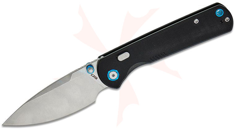 CJRB Cutlery Latitude Button Top Liner Lock Folding Knife 3.47 inch AR-RPM9 Stonewashed Drop Point Blade, Black G10 Handles