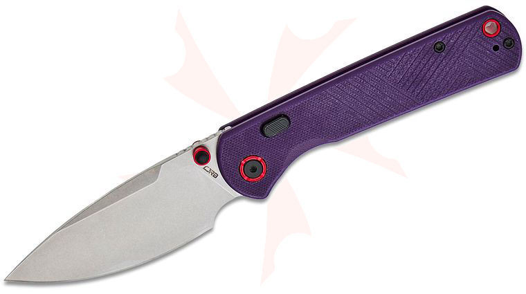 CJRB Cutlery Latitude Button Top Liner Lock Folding Knife 3.47 inch AR-RPM9 Stonewashed Drop Point Blade, Purple G10 Handles