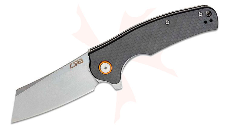 CJRB Cutlery Crag Flipper Knife 3.43 inch Stonewashed Modified Sheepsfoot Blade, Carbon Fiber Handles