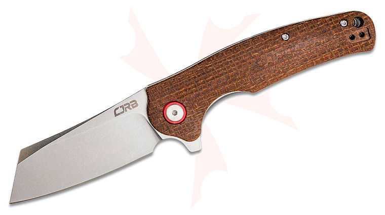 CJRB Cutlery Crag Flipper Knife 3.43 inch D2 Stonewashed Modified Sheepsfoot Blade, Contoured Burlap Micarta Handles - KnifeCenter Exclusive