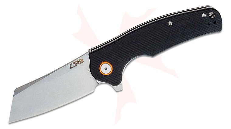CJRB Cutlery Crag Flipper Knife 3.43 inch AR-RPM9 Stonewashed Modified Sheepsfoot Blade, Black G10 Handles