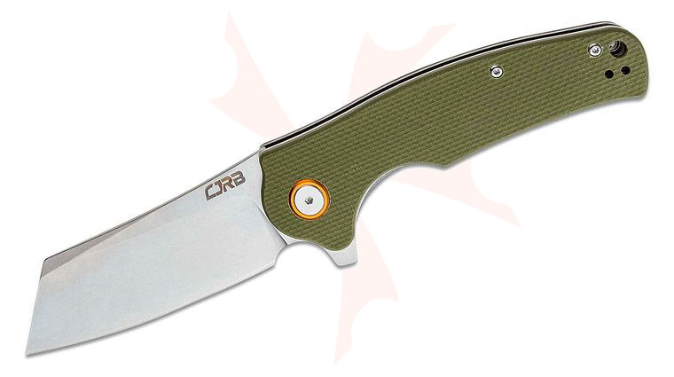 CJRB Cutlery Crag Flipper Knife 3.43 inch Stonewashed Modified Sheepsfoot Blade, OD Green G10 Handles