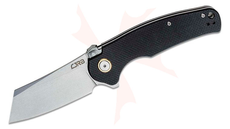 CJRB Cutlery Crag Recoil-Lock Flipper Knife 3.43 inch Stonewashed Modified Sheepsfoot Blade, Black G10 Handles