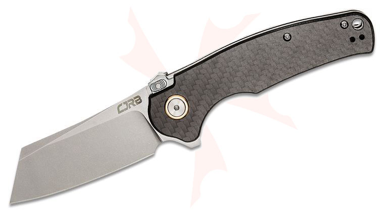 CJRB Cutlery Crag Recoil-Lock Flipper Knife 3.43 inch Stonewashed Modified Sheepsfoot Blade, Carbon Fiber Handles