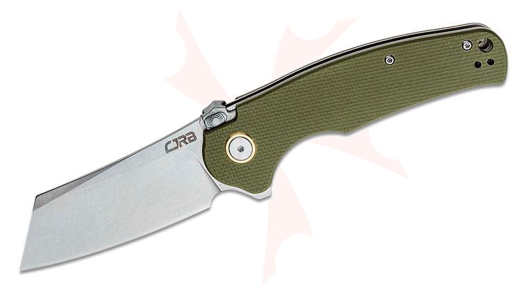 CJRB Cutlery Crag Recoil-Lock Flipper Knife 3.43 inch Stonewashed Modified Sheepsfoot Blade, OD Green G10 Handles