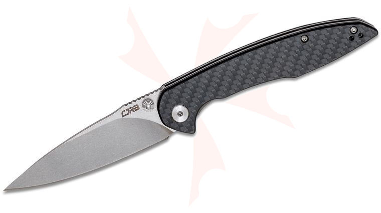 CJRB Cutlery Centros Folding Knife 3.54 inch D2 Stonewashed Drop Point Blade, Carbon Fiber Handles