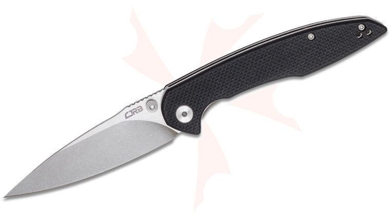 CJRB Cutlery Centros Folding Knife 3.54 inch D2 Stonewashed Drop Point Blade, Black G10 Handles