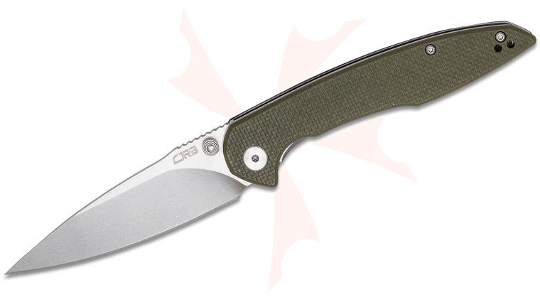 CJRB Cutlery Centros Folding Knife 3.54 inch D2 Stonewashed Drop Point Blade, OD Green G10 Handles