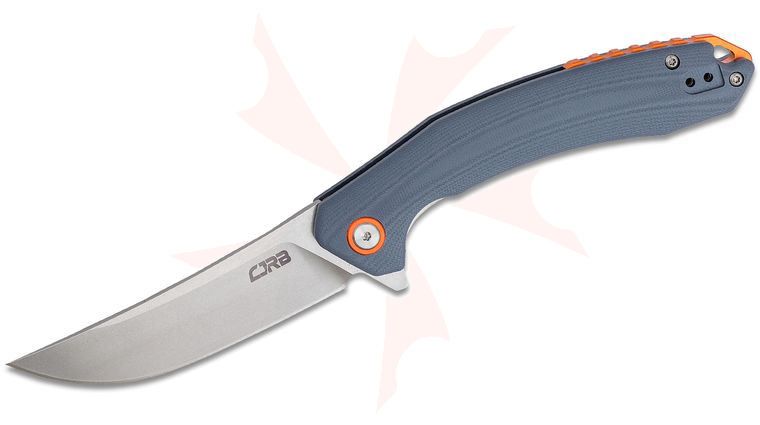 CJRB Cutlery Gobi Flipper Knife 3.39 inch Stonewashed Trailing Point Blade, Gray G10 Handles w/ Orange Backspacer
