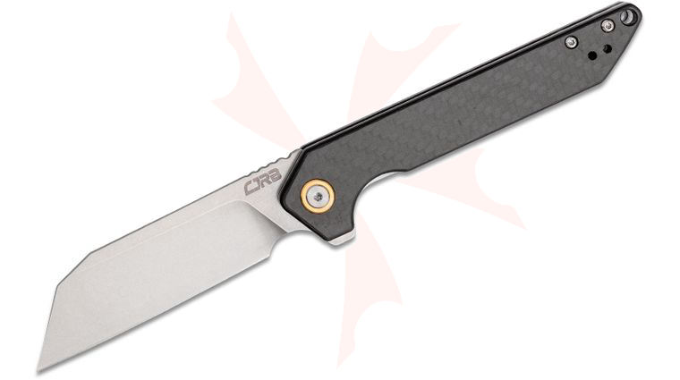 CJRB Cutlery Rampart Flipper Knife 3.5 inch Stonewashed Wharncliffe Blade, Carbon Fiber Handles