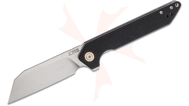 CJRB Cutlery Rampart Flipper Knife 3.5 inch Stonewashed Wharncliffe Blade, Black G10 Handles