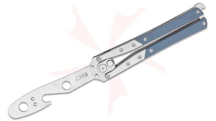 CJRB Cutlery Kinetic-Flip AUTO Butterfly Multi-Tool, 3.93 inch Stonewashed Unsharpened Blade, Blue (Gray) G10 and Stainless Steel Handles