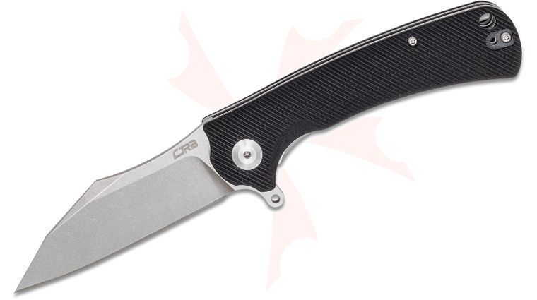 CJRB Cutlery Talla Flipper Knife 3.43 inch D2 Stonewashed Sheepsfoot Blade, Textured Black G10 Handles