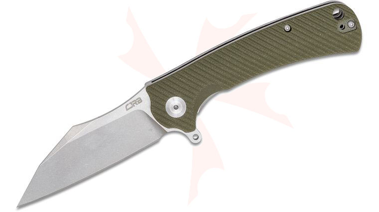 CJRB Cutlery Talla Flipper Knife 3.43 inch D2 Stonewashed Sheepsfoot Blade, Textured OD Green G10 Handles