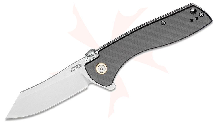 CJRB Cutlery Kicker Flipper Knife 3.52 inch Stonewashed Reverse Tanto Blade, Carbon Fiber Handles