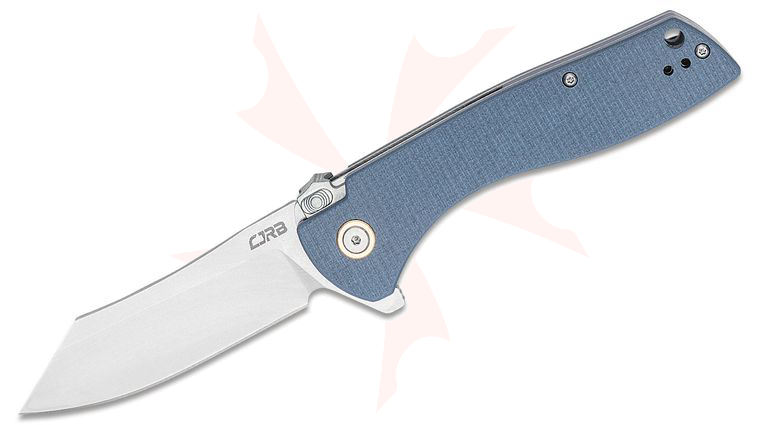 CJRB Cutlery Kicker Flipper Knife 3.52 inch Stonewashed Reverse Tanto Blade, Blue (Gray) G10 Handles