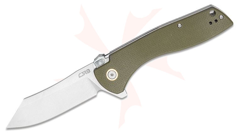 CJRB Cutlery Kicker Flipper Knife 3.52 inch Stonewashed Reverse Tanto Blade, OD Green G10 Handles