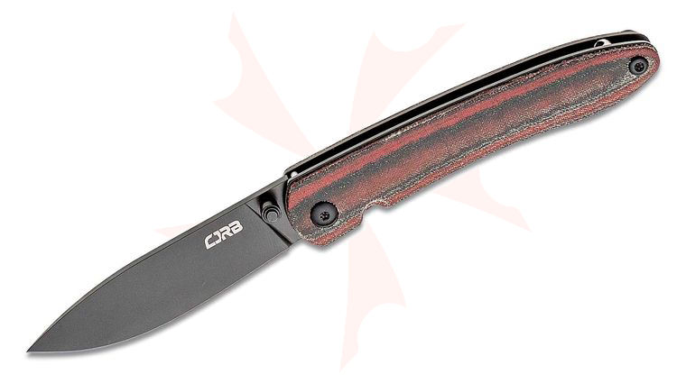 CJRB Cutlery Ria Folding Knife 2.95 inch AR-RPM9 Black Drop Point Blade, Red/Black Layered Micarta Handles - KnifeCenter Exclusive