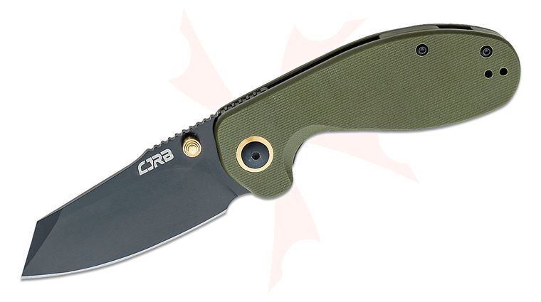 CJRB Cutlery Large Swaggs Maileah Folding Knife 3 inch AR-RPM9 Black PVD Reverse Tanto Blade, OD Green G10 Handles