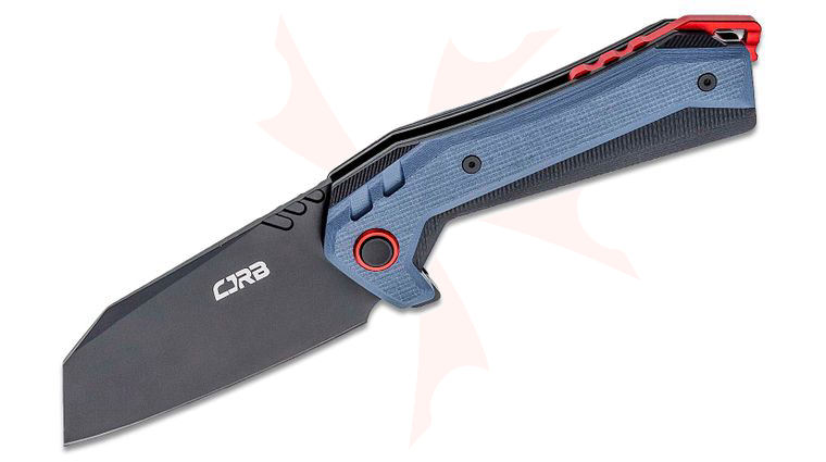 CJRB Cutlery Tigris Flipper Knife 3.5 inch AR-RPM9 Black PVD Cleaver Blade, Blue and Black G10 Handles