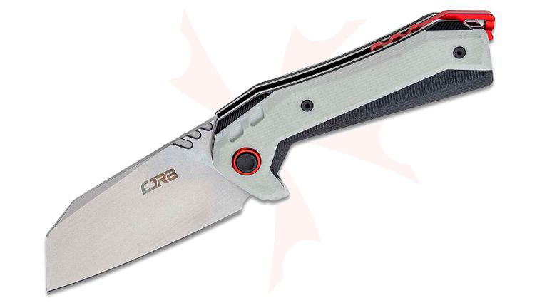 CJRB Cutlery Tigris Flipper Knife 3.5 inch AR-RPM9 Stonewashed Cleaver Blade, White and Black G10 Handles