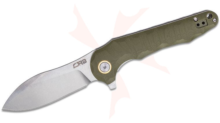 CJRB Cutlery Mangrove Flipper Knife 3.45 inch Stonewashed Drop Point Blade, Contoured CNC Machined OD Green G10 Handles