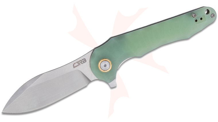 CJRB Cutlery Mangrove Flipper Knife 3.45 inch Stonewashed Drop Point Blade, Contoured CNC Machined Translucent Green G10 Handles