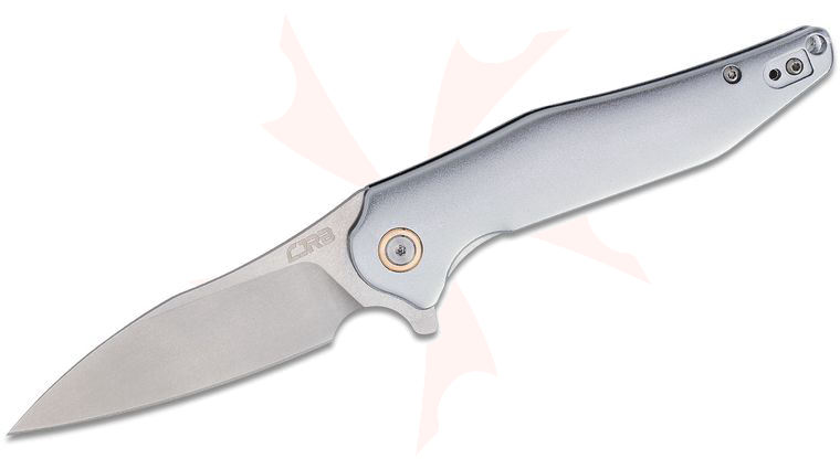 CJRB Cutlery Agave Flipper Knife 3.45 inch Stonewashed Modified Sheepsfoot Blade, Contoured Silver Aluminum Handles
