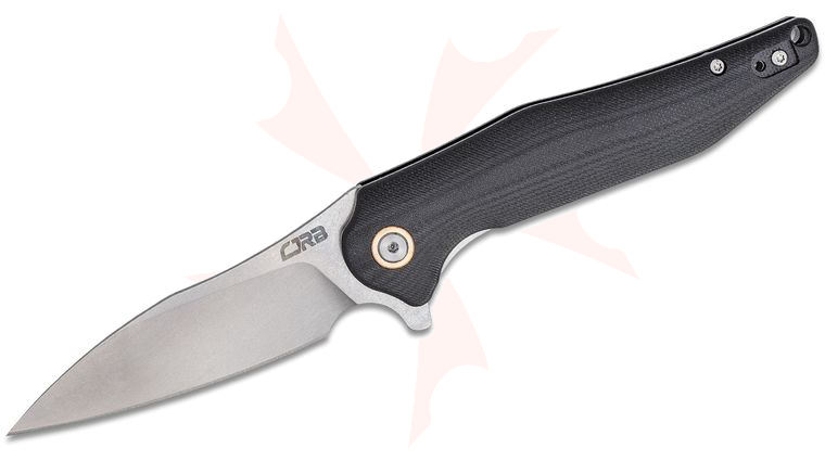 CJRB Cutlery Agave Flipper Knife 3.45 inch Stonewashed Modified Sheepsfoot Blade, Contoured Black G10 Handles