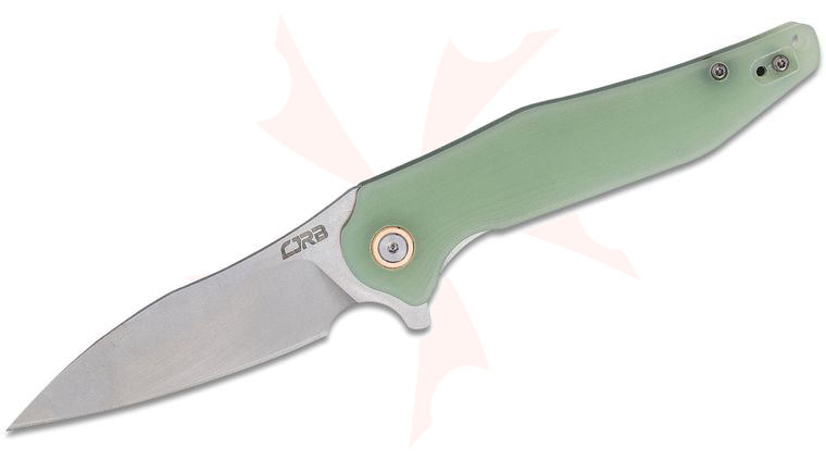 CJRB Cutlery Agave Flipper Knife 3.45 inch Stonewashed Modified Sheepsfoot Blade, Contoured Translucent Green G10 Handles