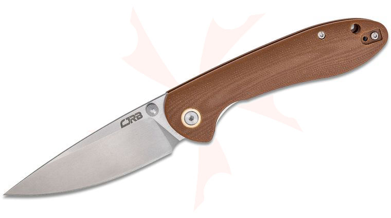 CJRB Cutlery Feldspar Folding Knife 3.5 inch Stonewashed Drop Point Blade, Contoured CNC Machined Brown G10 Handles