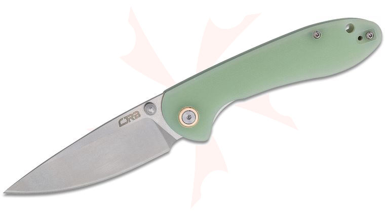 CJRB Cutlery Feldspar Folding Knife 3.5 inch Stonewashed Drop Point Blade, Contoured CNC Machined Translucent Green G10 Handles