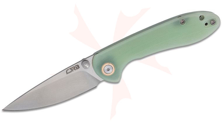 CJRB Cutlery Small Feldspar Folding Knife 3 inch D2 Stonewashed Drop Point Blade, Contoured CNC Machined Translucent Green G10 Handles