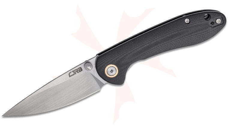 CJRB Cutlery Small Feldspar Folding Knife 3 inch D2 Stonewashed Drop Point Blade, Contoured CNC Machined Black G10 Handles