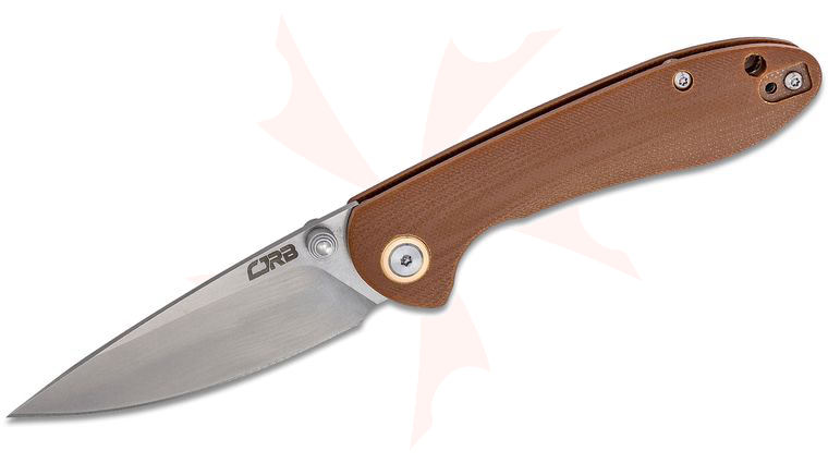 CJRB Cutlery Small Feldspar Folding Knife 3 inch D2 Stonewashed Drop Point Blade, Contoured CNC Machined Brown G10 Handles