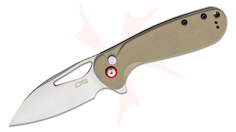 CJRB Cutlery Lago Flipper Knife 3.41 inch AR-RPM9 Satin Drop Point Blade, Desert Tan G10 Handles