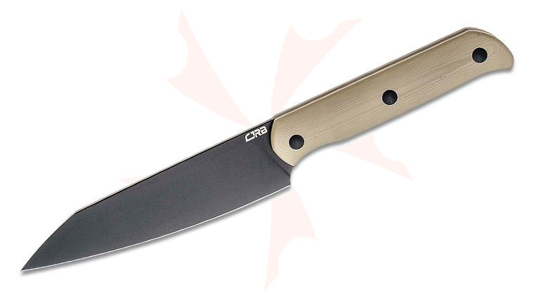 CJRB Cutlery Silax Fixed Blade Knife 5.11 inch AR-RPM9 Black PVD Modified Wharncliffe, Beige G10 Handles, Kydex Sheath