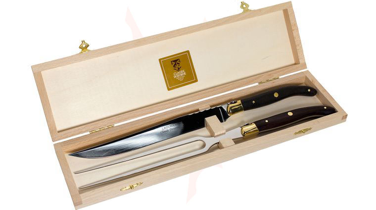 Claude Dozorme Set of Laguiole 2 Piece Carving Set with Bee Vallernia Wood Handles, Wood Gift Box