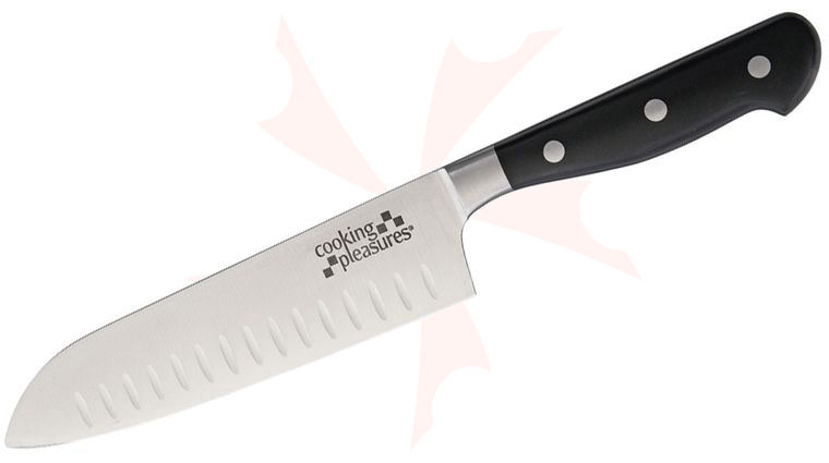 Cooking Pleasures 7.25 inch Santoku Knife, Black Synthetic Handles