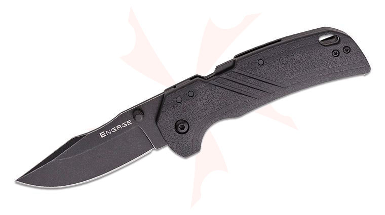 Cold Steel Engage ATLAS Lock Folding Knife 3.125 inch AUS-10A Black PVD Stonewashed Clip Point Blade, Black GFN Handles